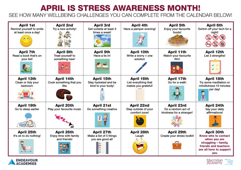 Student Stress Awareness Calendar - April 2026 - MACMILLAN A2 v1
